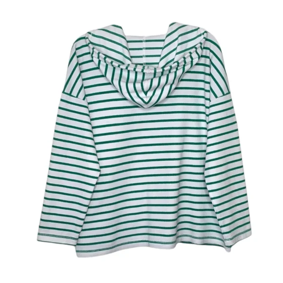 T by Talbots Green Volley Stripe Hooded Ribbed Pullover Hoodie Size XL - Picture 3 of 8